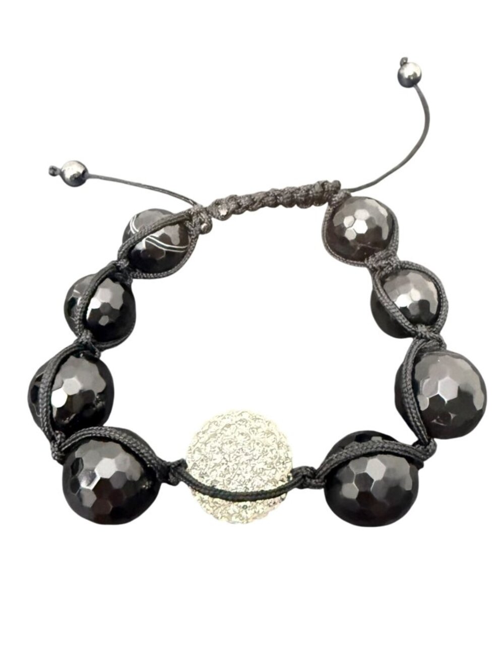 Bracelet Faceted Black Beads Crystal Ball Macrame Spiritual Zen Edgy Adjustable